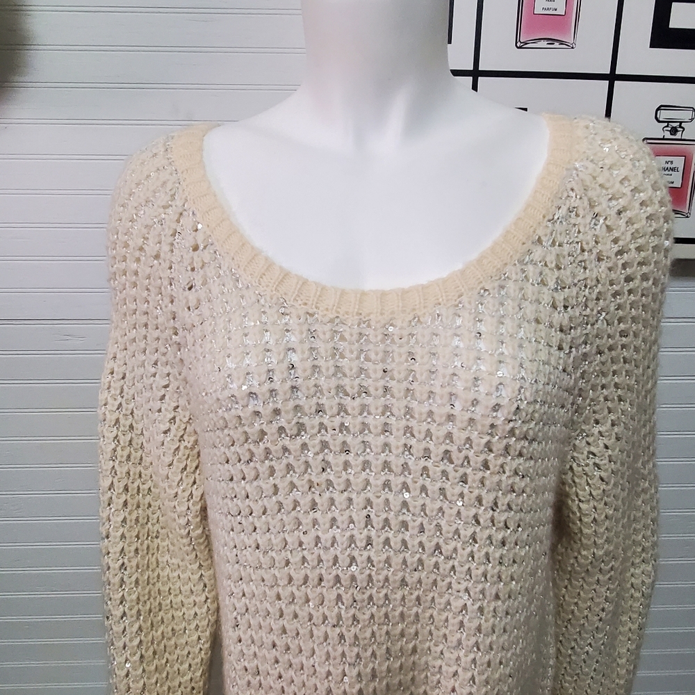 NWT Lane Bryant Ivory Silver Lurex Sequins Sweater. Size 14/16. - Picture 6 of 14
